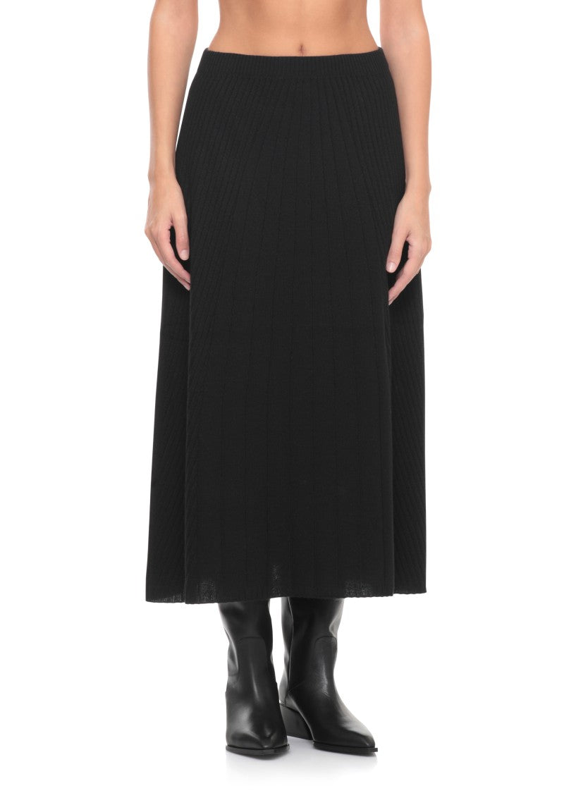 D. Exterior Black Cashmere And Wool Skirt