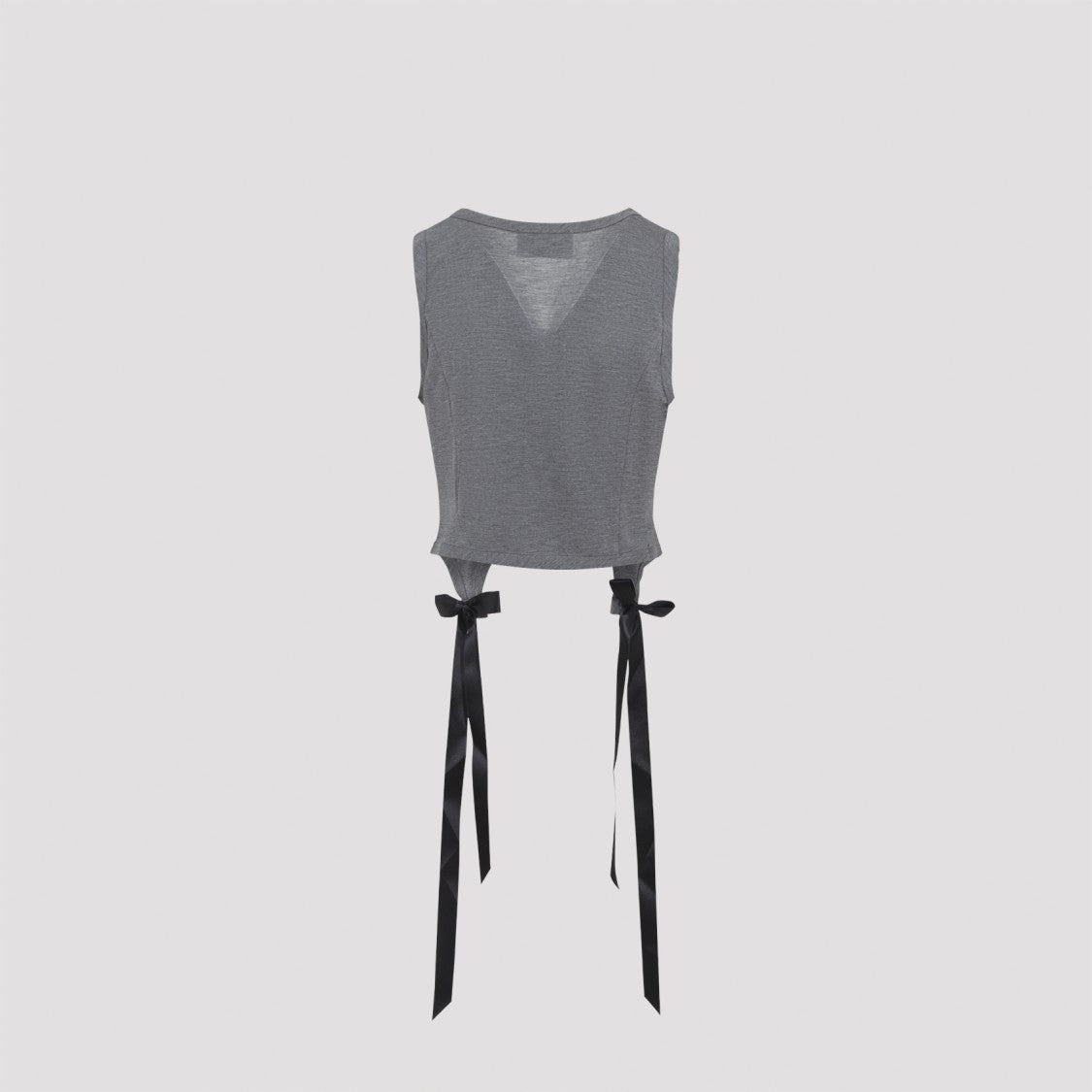 Simone Rocha Cropped Grey Lyocell Tank Top With Asymmetric Hem And Bow Tails