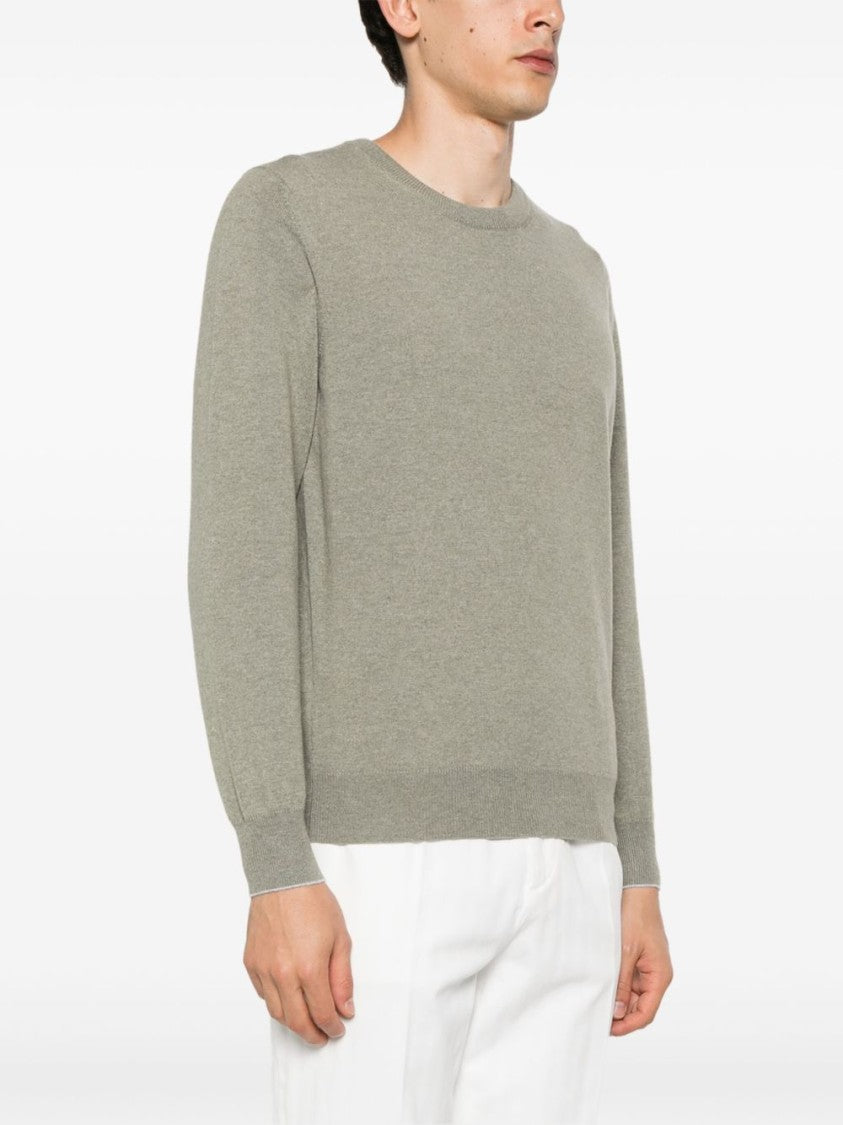 Brunello Cucinelli Light Olive Green Cashmere Sweater With Contrasting Trim