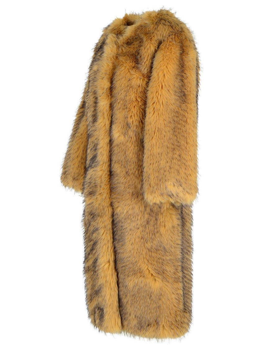 Rotate Bina' Beige Polyester Faux Fur Coat