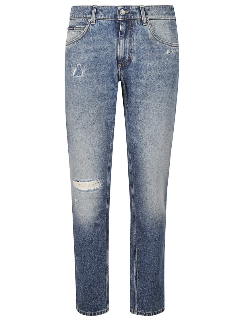 Dolce & Gabbana Distressed Blue Jeans With Vintage Faded Wash