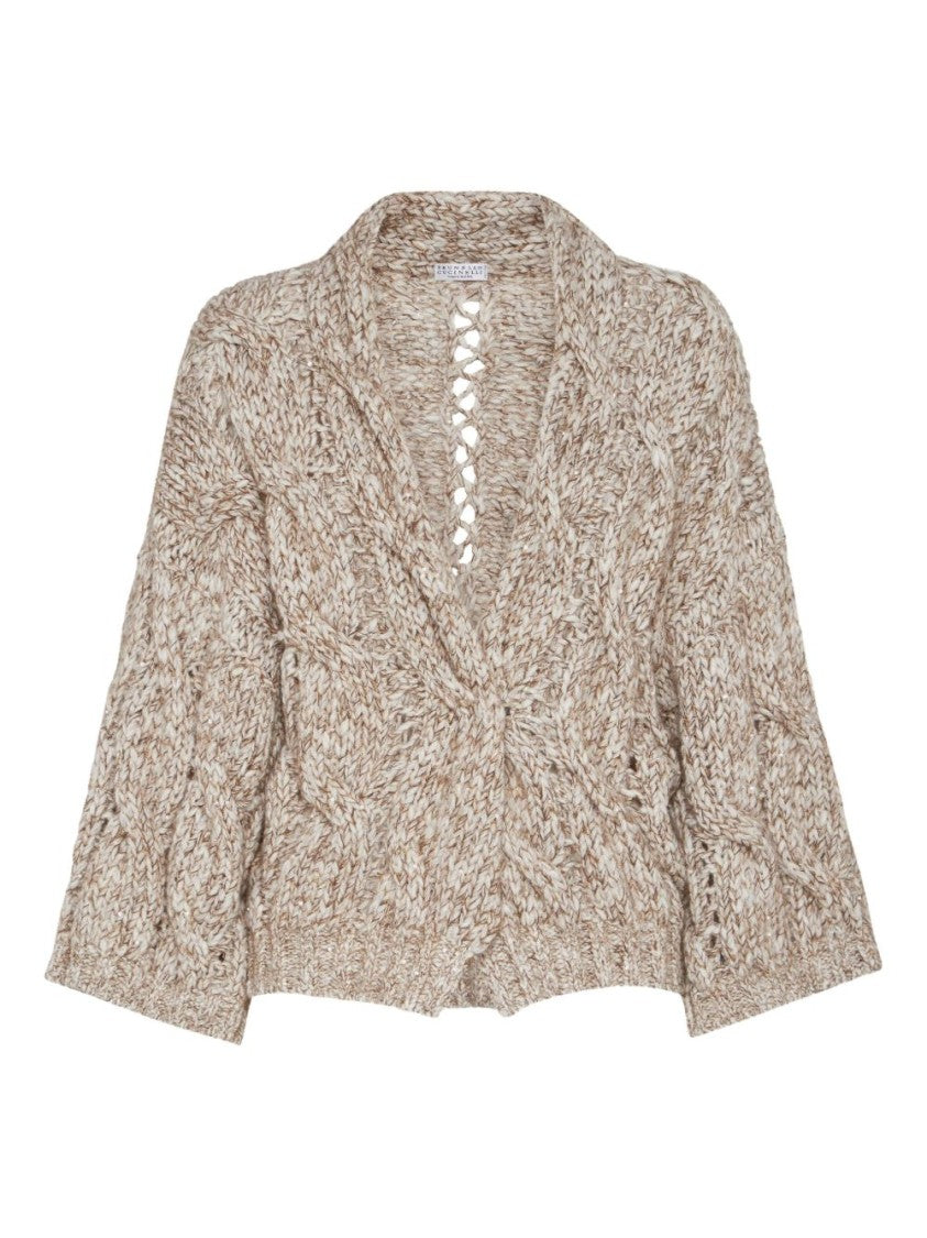 Brunello Cucinelli Chunky Knit Sweater With Deep V-Neckline And Cable Design
