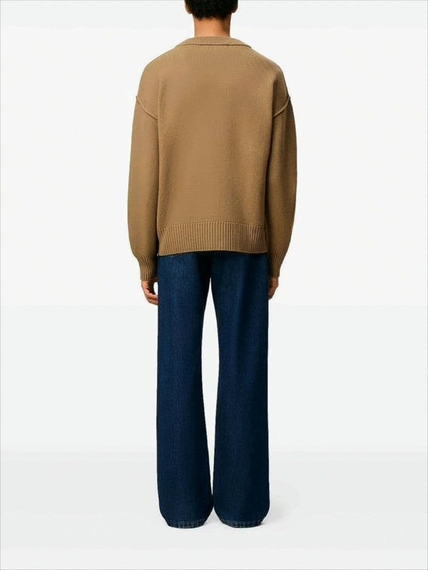 Ami Wool Cardigan With V-Neckline And Button-Down Front