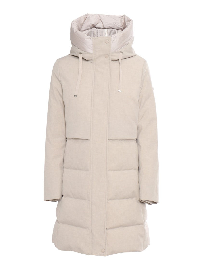 Duno Quilted Hooded Down Coat With Snaps And Drawstring