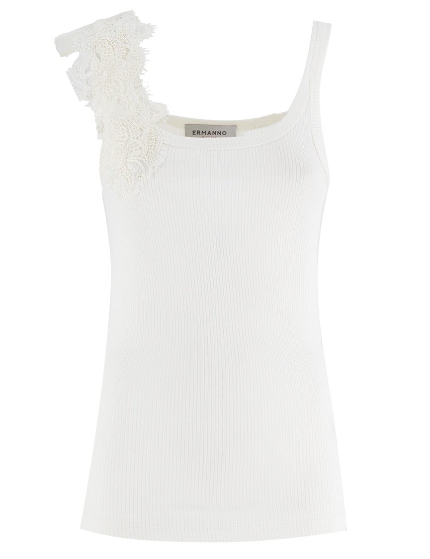 Ermanno Firenze Slim Fit Top With Floral Lace Appliqué