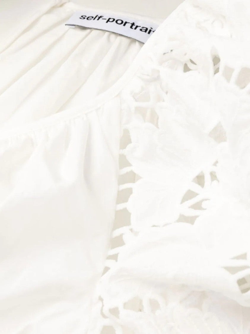 Self-Portrait White Cotton Lace Midi Dress