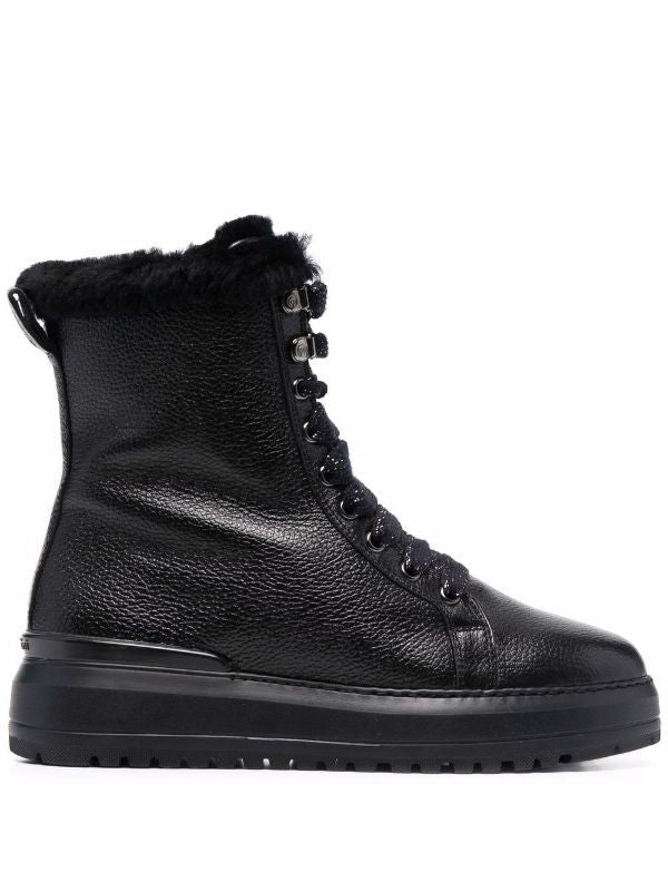 Baldinini Smooth Black Leather Ankle Boots With Textured Finish And Plush Lining