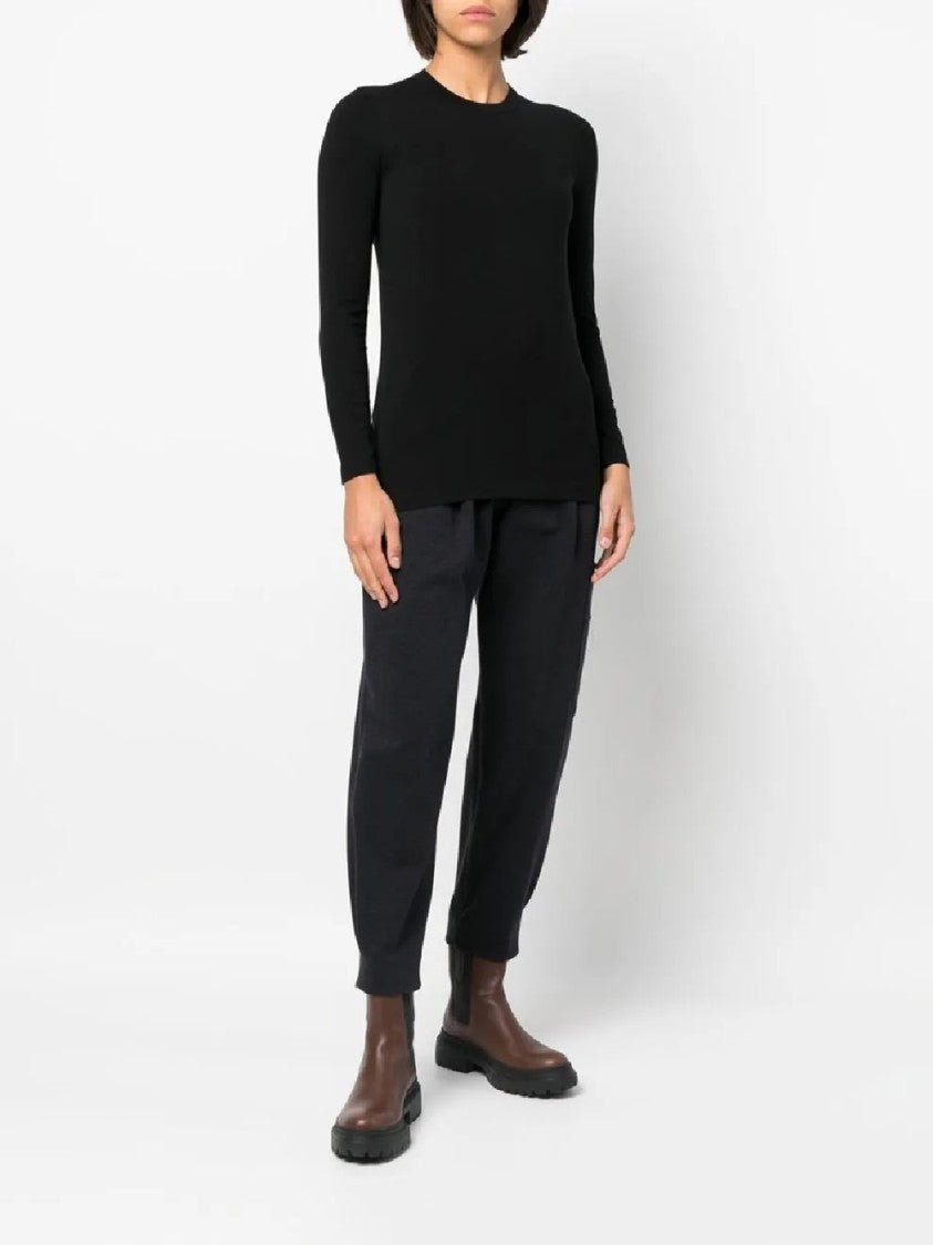 Brunello Cucinelli Fitted Black Girocollo Sweater In Soft Cotton-Blend