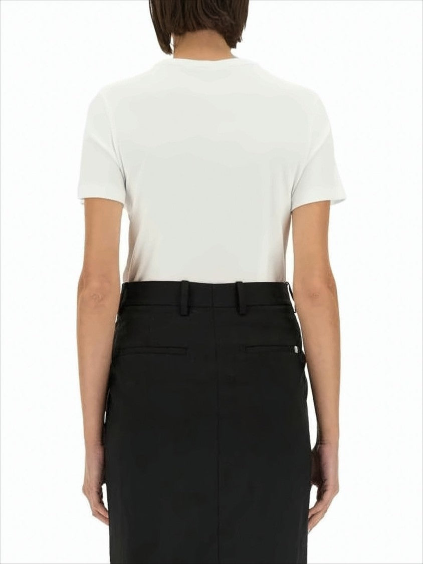 Helmut Lang Fitted White Cotton T-Shirt With Embossed Lettering