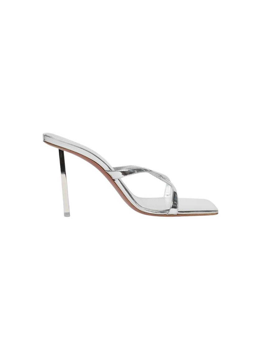 Amina Muaddi Adriana Mirror High Heel Slipper Sandal Silver
