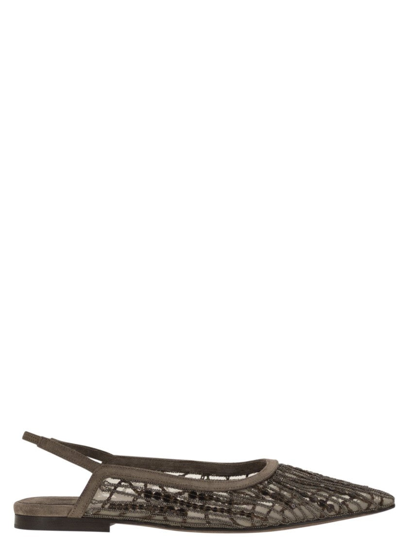 Brunello Cucinelli Sandal With Sparkling Abstract Embroidery In Suede