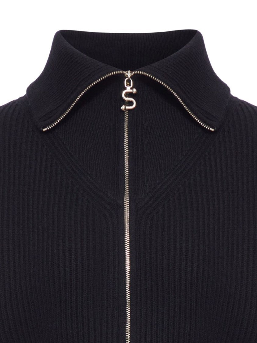 Sportmax Cropped Ribbed Knit Sweater With Snake-Zip Detail