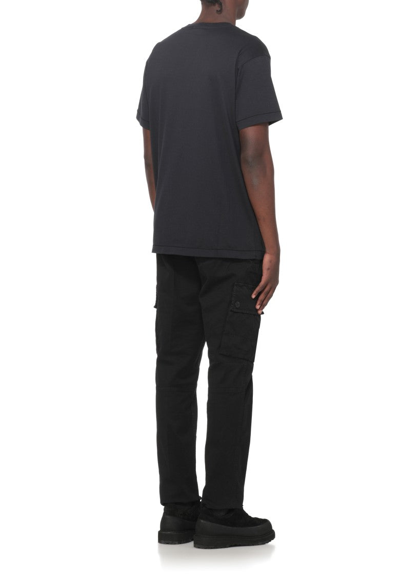 Stone Island Dark Blue Cotton T-Shirt Featuring Iconic Logo Patch