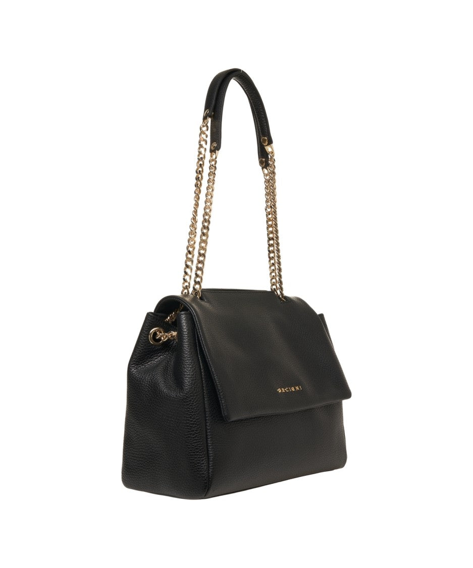 Orciani Hammered Leather Shoulder Bag With Gold Chain Straps