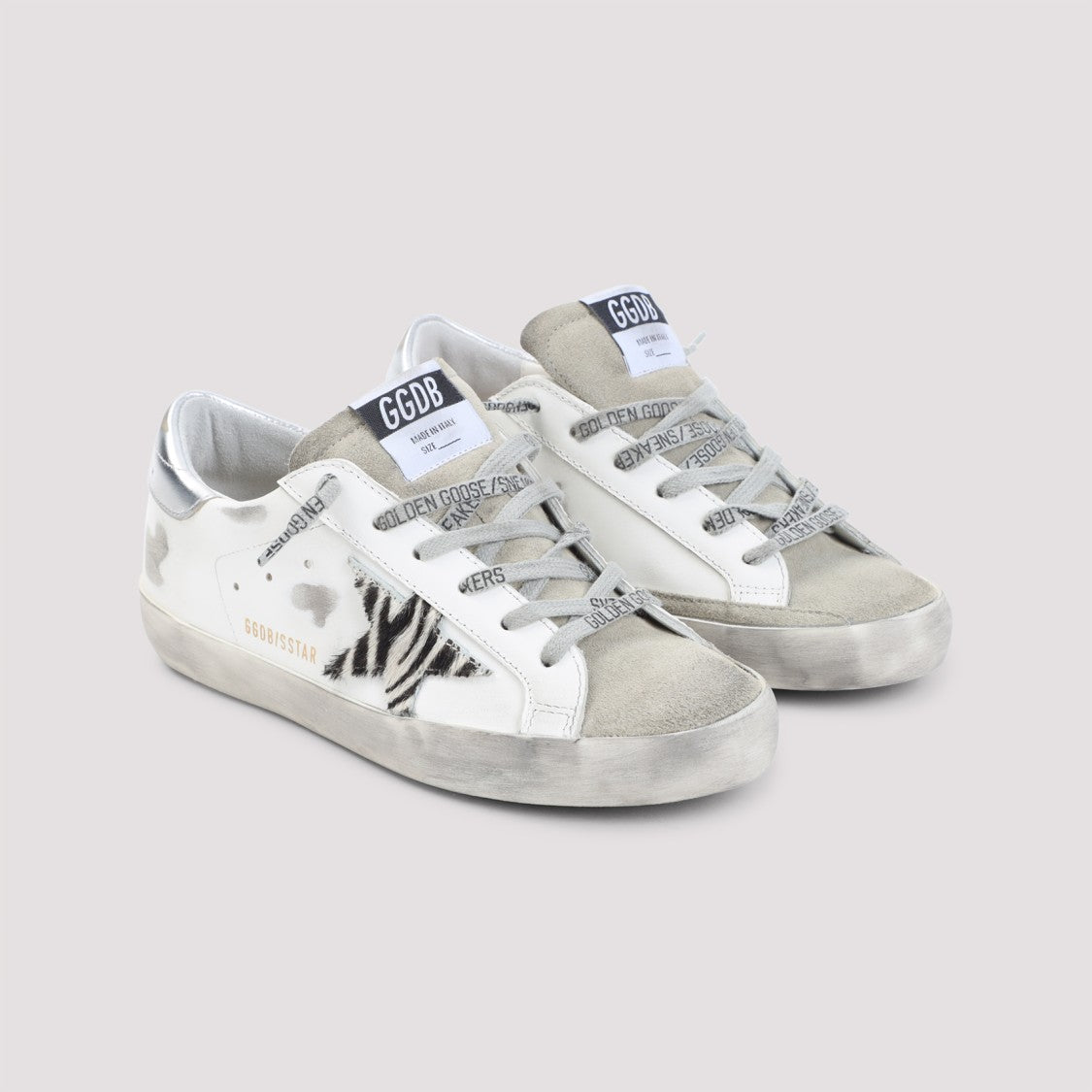 Golden Goose Distressed Leather Sneakers With Animal Print Accents