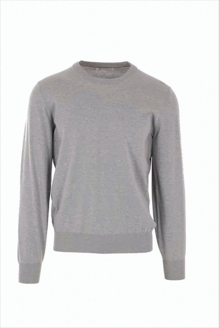 Brunello Cucinelli Relaxed Fit Crew Neck Grey Knit Sweater