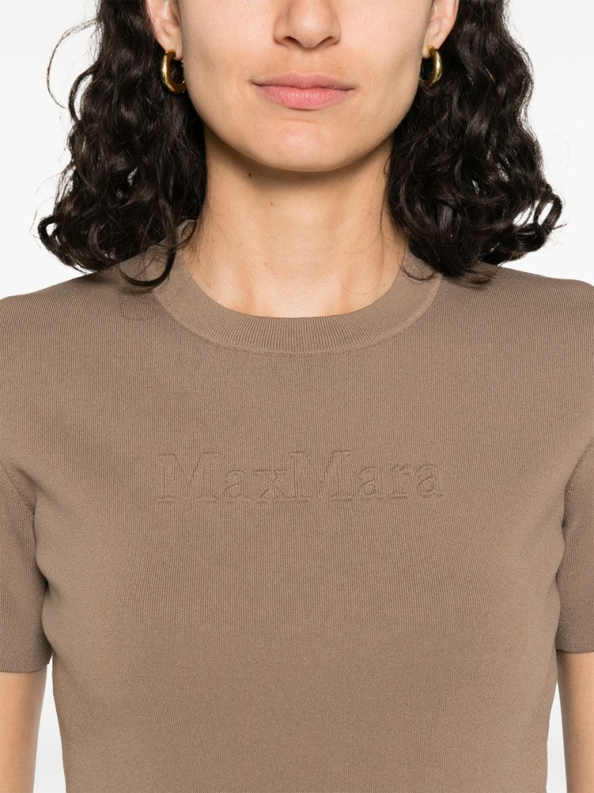 Max Mara Ribbed Knit Short-Sleeved Top With Embossed Logo