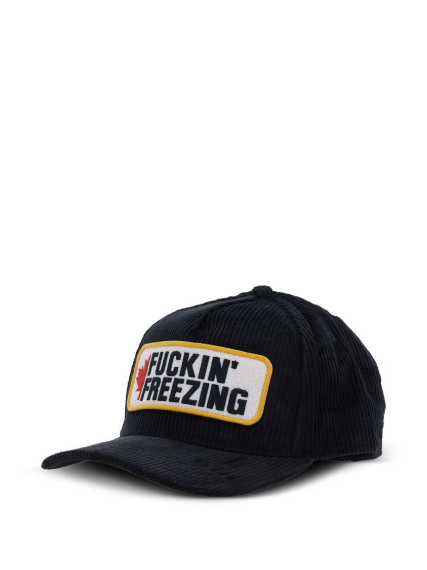 Dsquared2 Black Corduroy Cap With Appliqué Patch