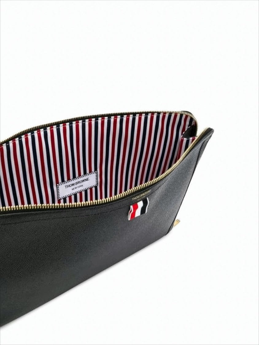 Thom Browne Rectangular Cow Leather Clutch With Gold-Tone Zipper