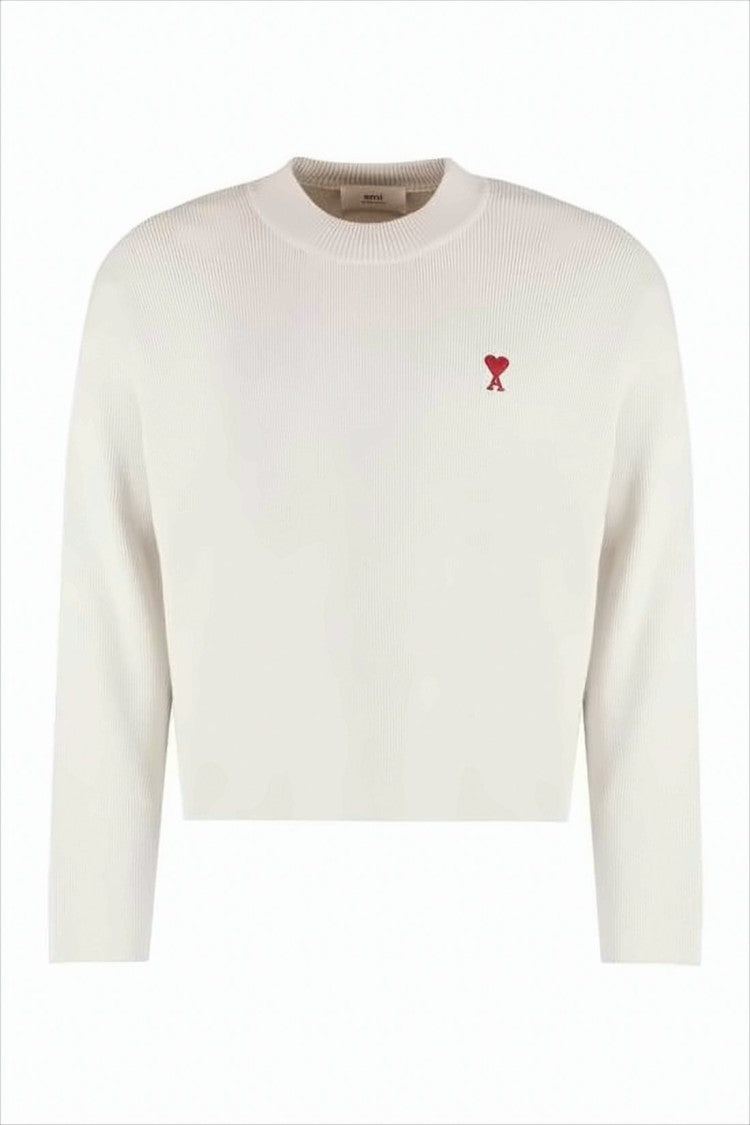 Ami Cropped Knit Sweater With Ribbed Texture