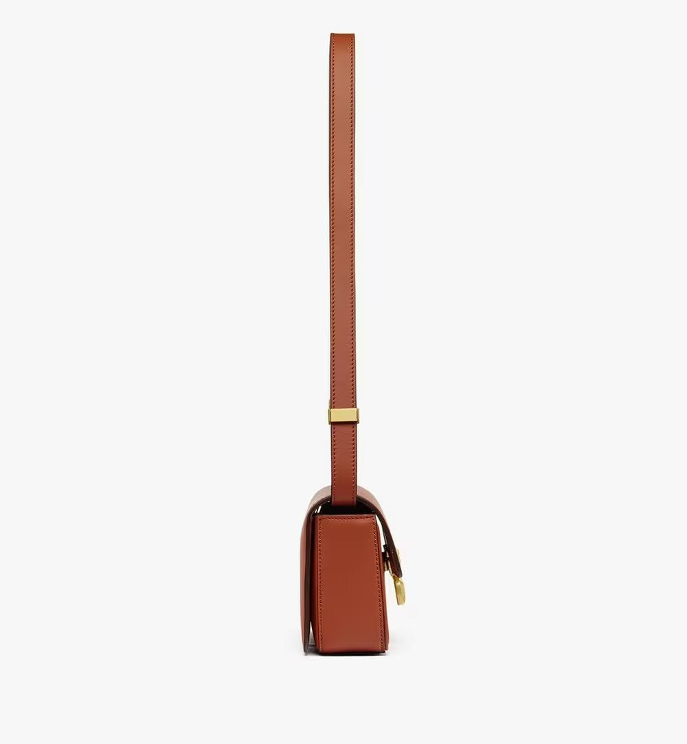 Mcm Structured Brown Calf Leather Shoulder Bag