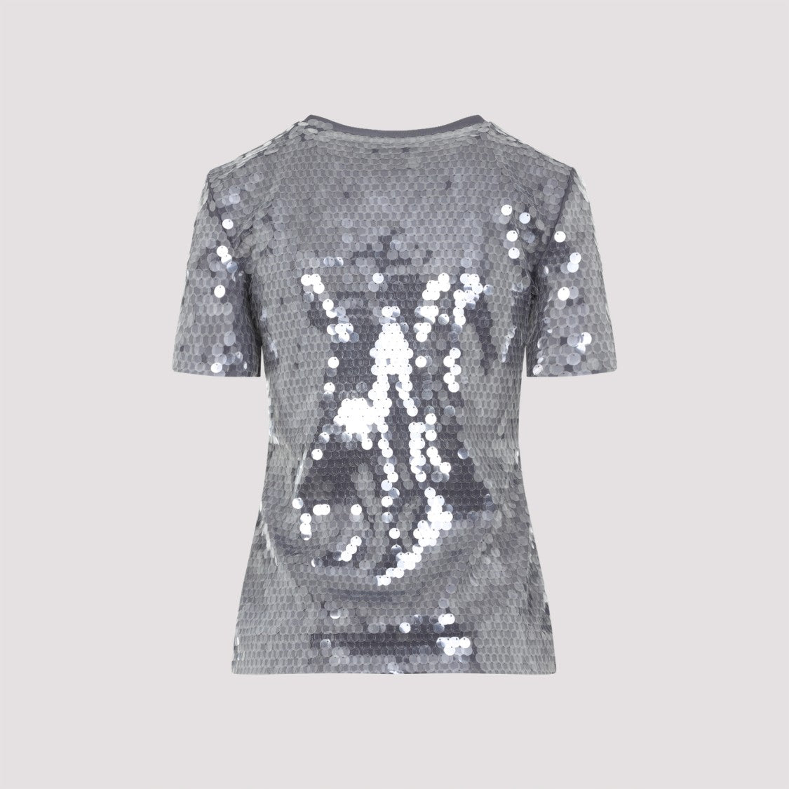 Sportmax Fitted Grey T-Shirt With Hexagonal Sequin Detailing