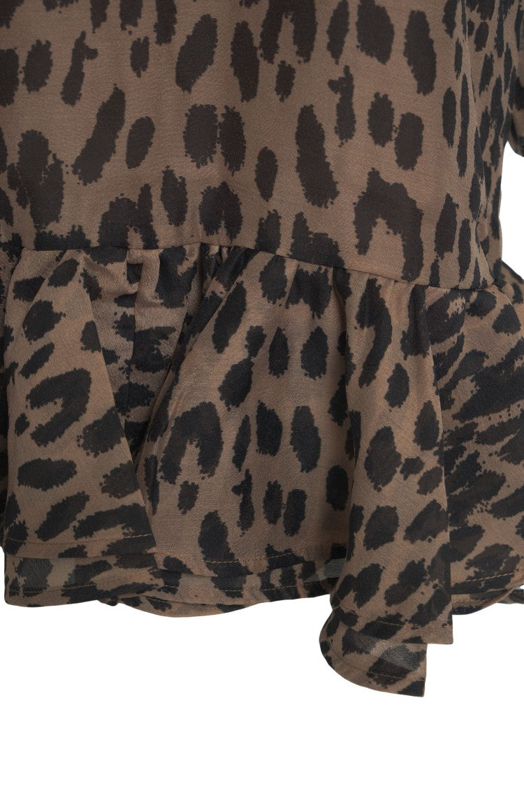 Baum Und Pferdgarten Animal Print Mini Dress With V-Neck And Ruffled Hem