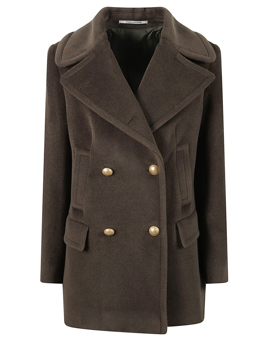 Tagliatore Structured Double-Breasted Coat With Gold-Tone Accents