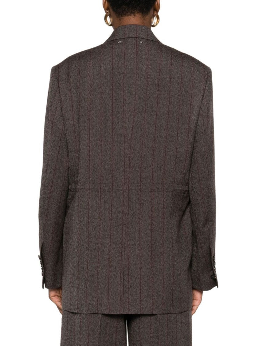 Golden Goose Pinstripe Double-Breasted Blazer With Butterfly Embellishment
