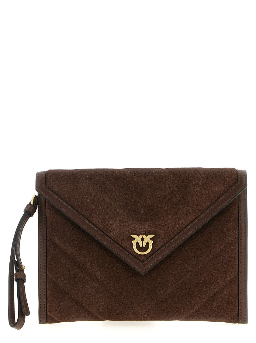 Pinko Quilted Suede Clutch With Leather Accents