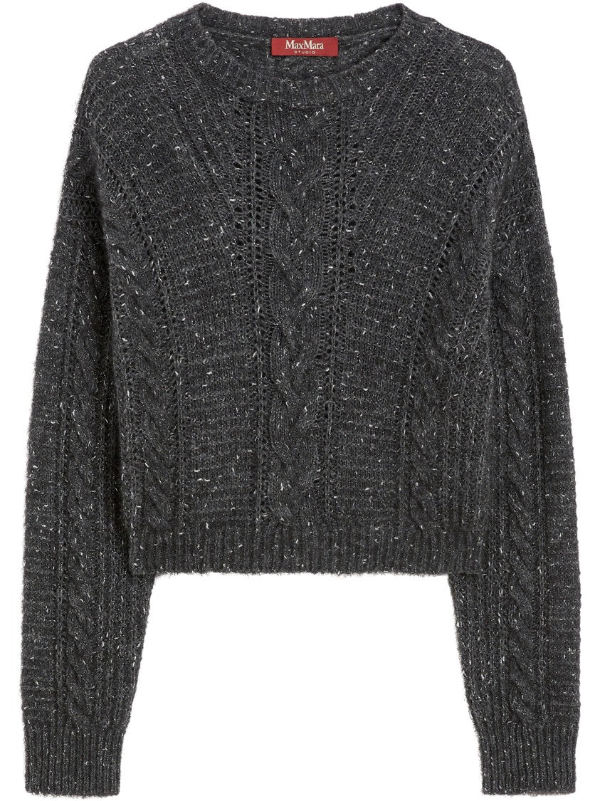 Max Mara Textured Anthracite Knit Sweater With Cable Patterns