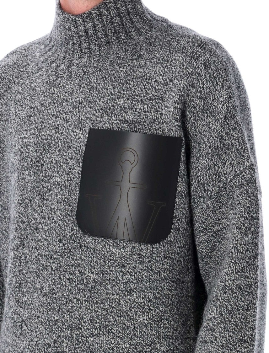 J. W. Anderson High Neck Knit Leather Patch Sweater
