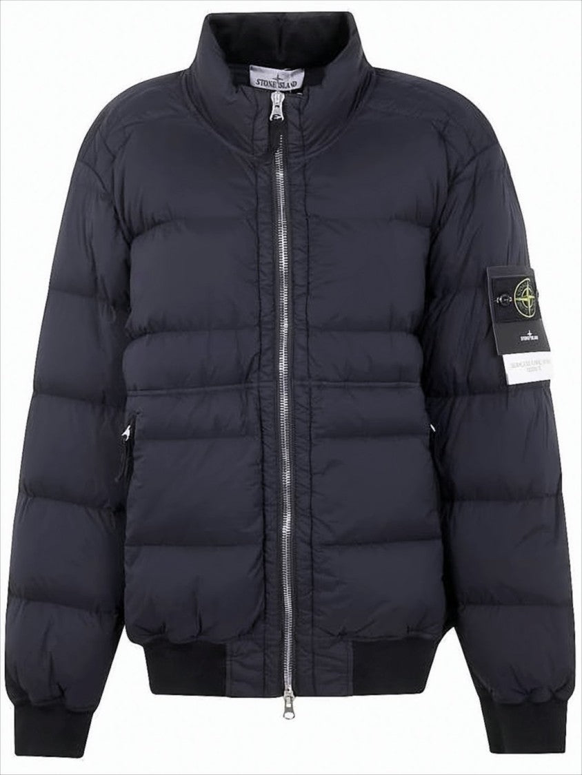 Stone Island Quilted Down Jacket With Ribbed Cuffs And Signature Patch