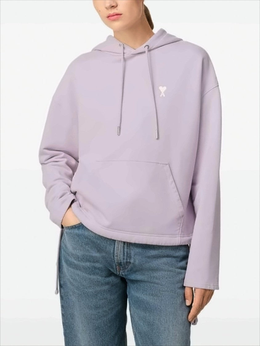 Ami Cropped Lilac Hoodie With Drawstring And Adjustable Ties
