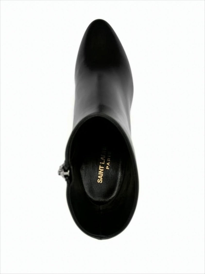 Saint Laurent Black Lambskin Ankle Boot With Pointed Toe