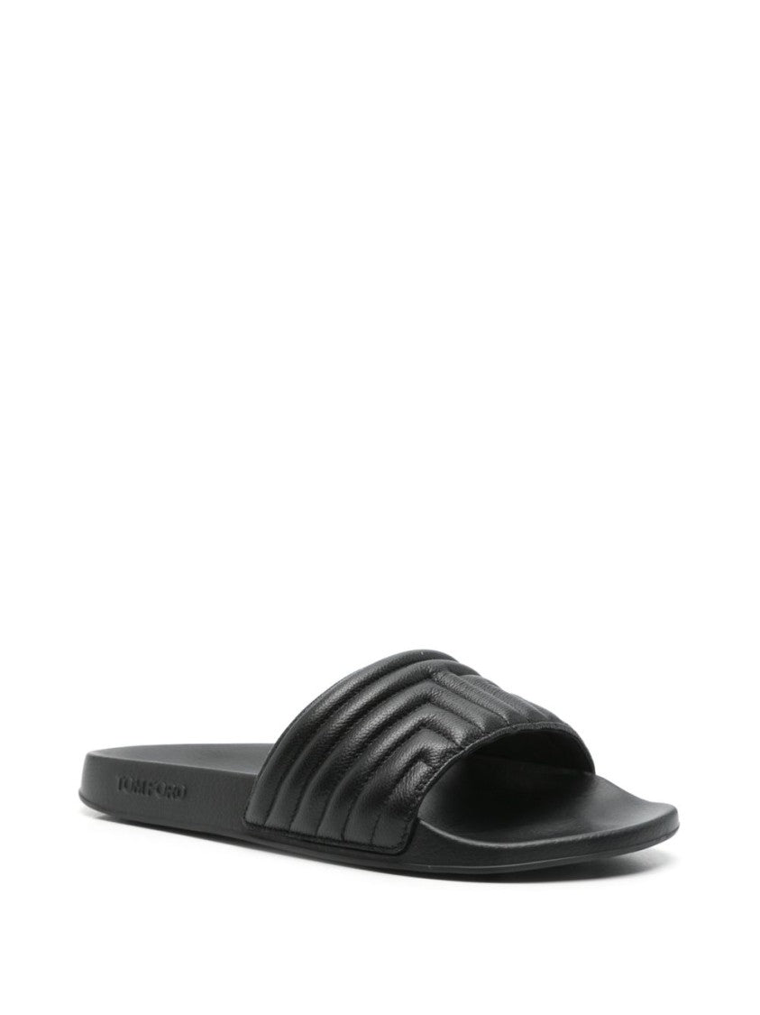 Tom Ford Almond Open Toe Leather Slippers