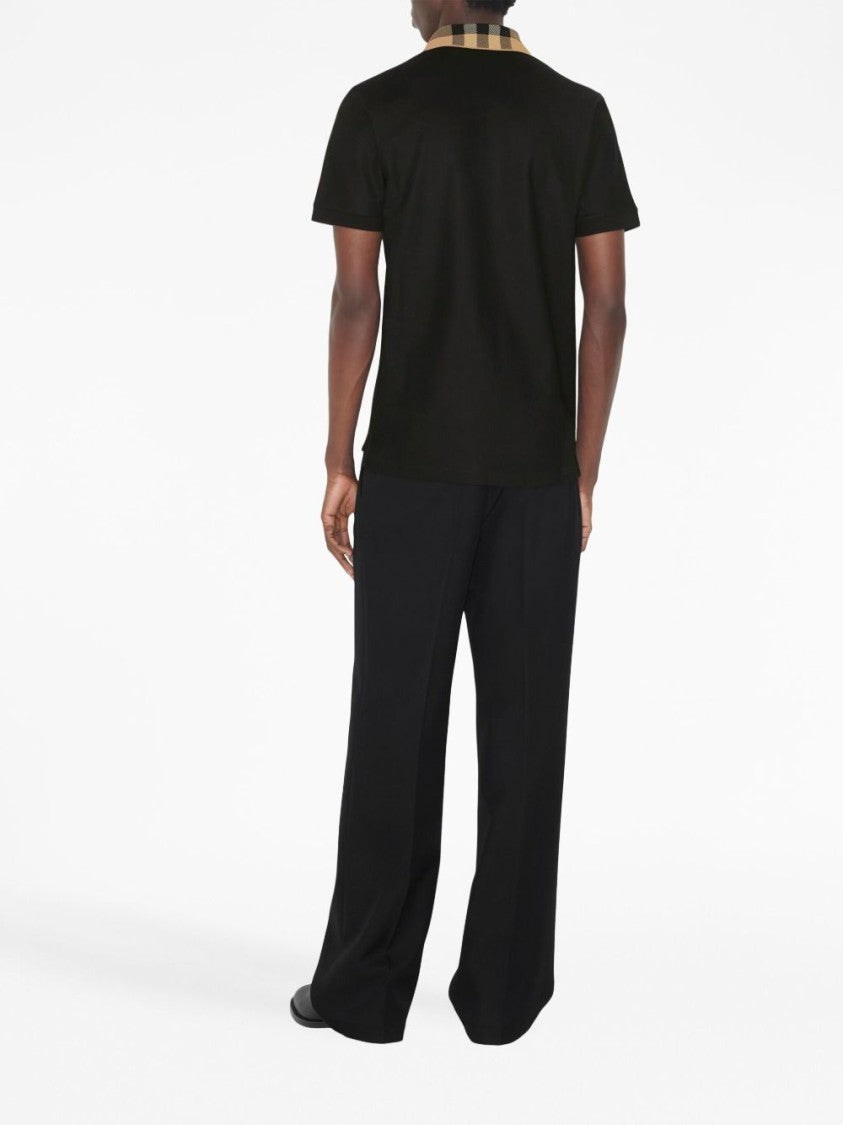 Burberry Check Print Contrast Collar Black Polo Shirt