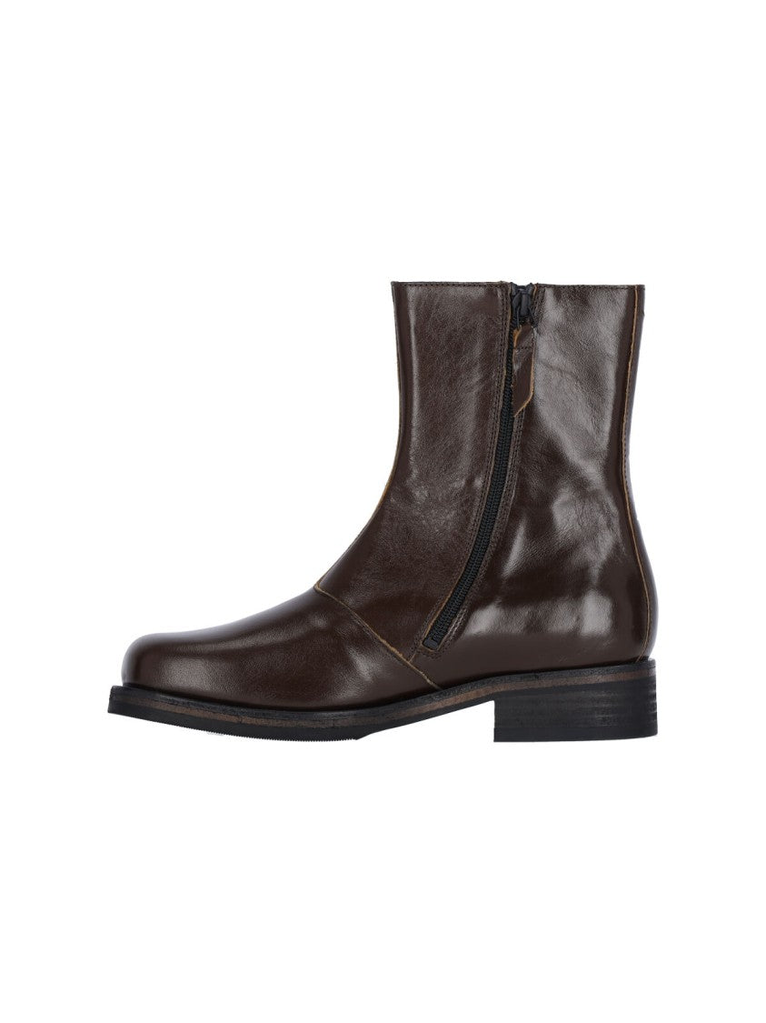 Our Legacy Brown Leather Square Toe Ankle Boots