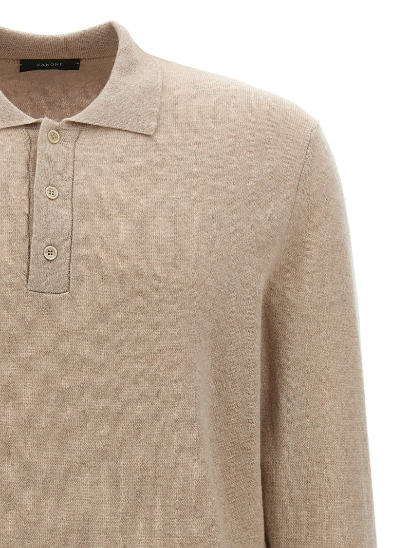 Zanone Cashmere Blend Long Sleeve Polo Shirt With Classic Collar