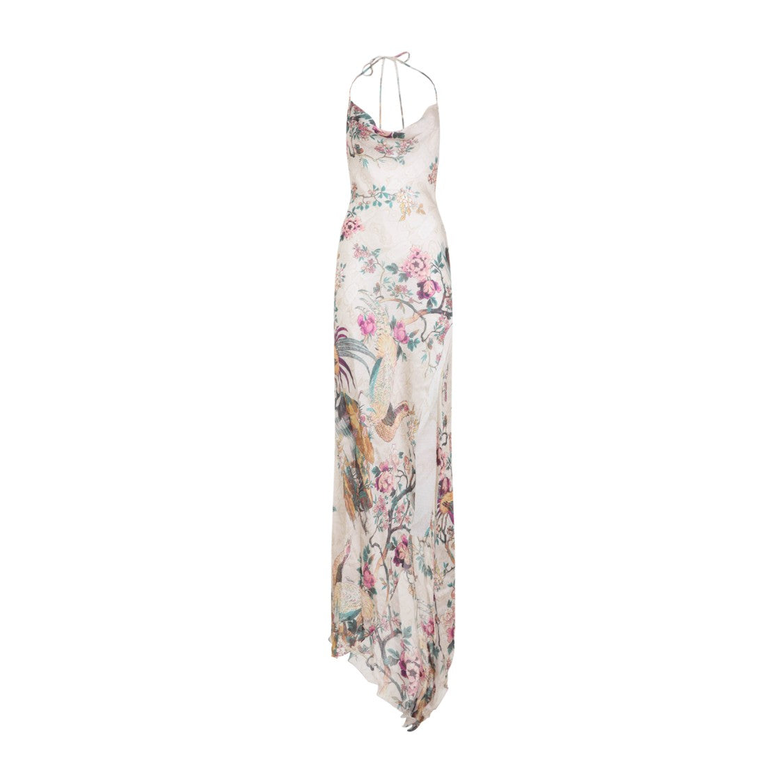 Roberto Cavalli Beige Silk Dress With Asymmetric Hem
