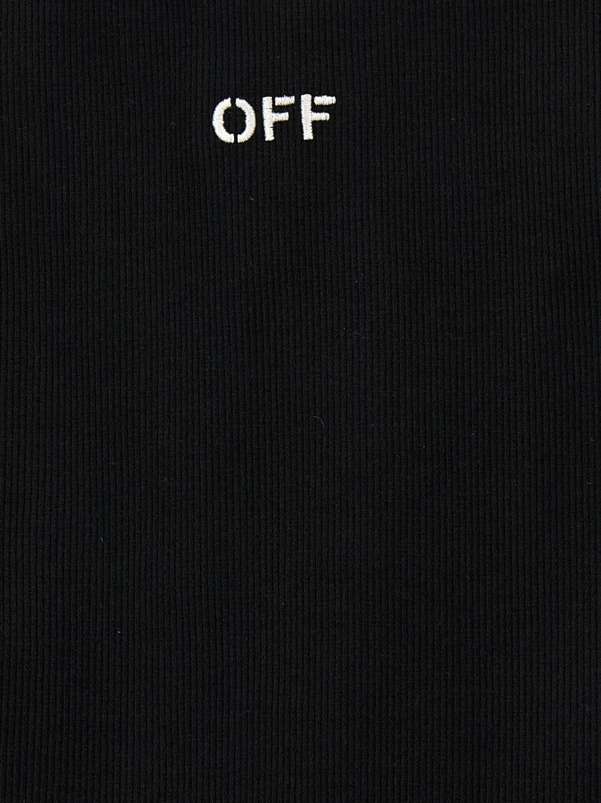 Off-White Ribbed Stretch Cotton Top With Contrast Logo