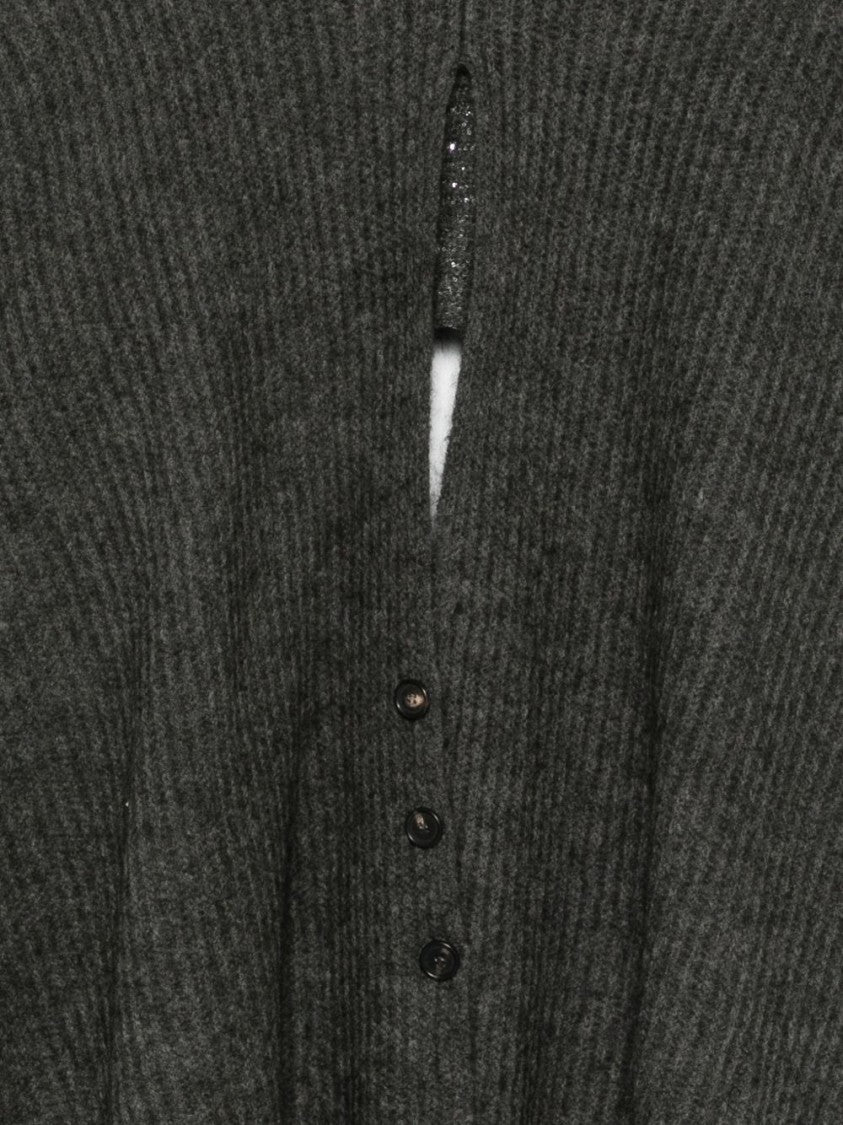 Dexterior Textured Grey Knit Cardigan With Draped Silhouette