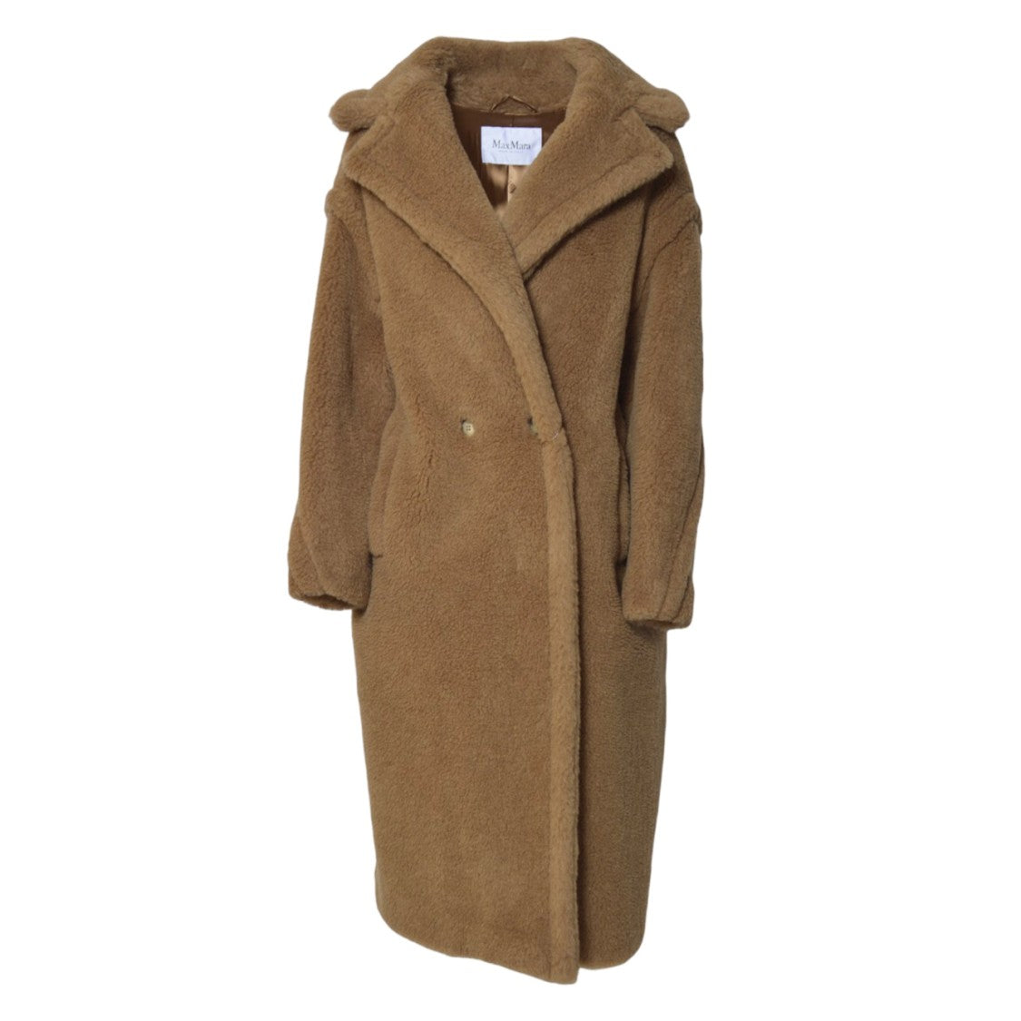 Max Mara Plush Long Camel Coat With Double-Breasted Front