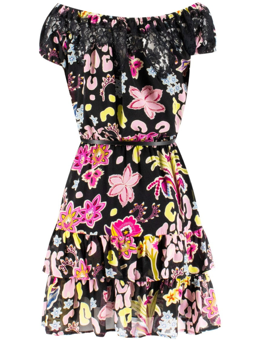 Ermanno Firenze Floral Print Mini Dress With Off-Shoulder Design