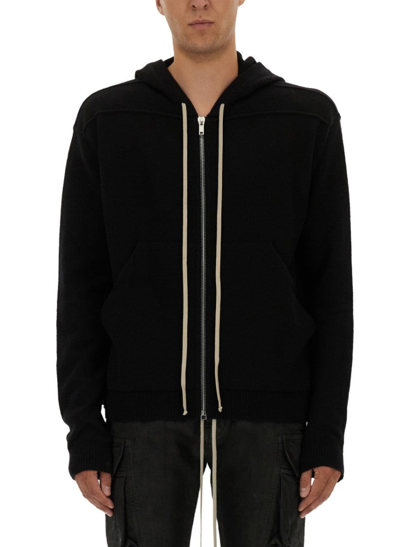 Rick Owens Black Cashmere-Wool Zip-Up Hoodie With Drawstrings