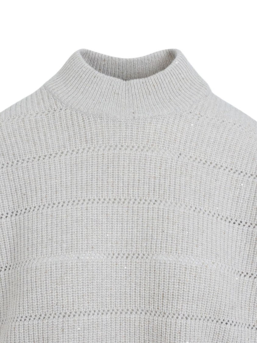 Brunello Cucinelli Ribbed Wool Turtleneck Sweater With Roll Neck Design