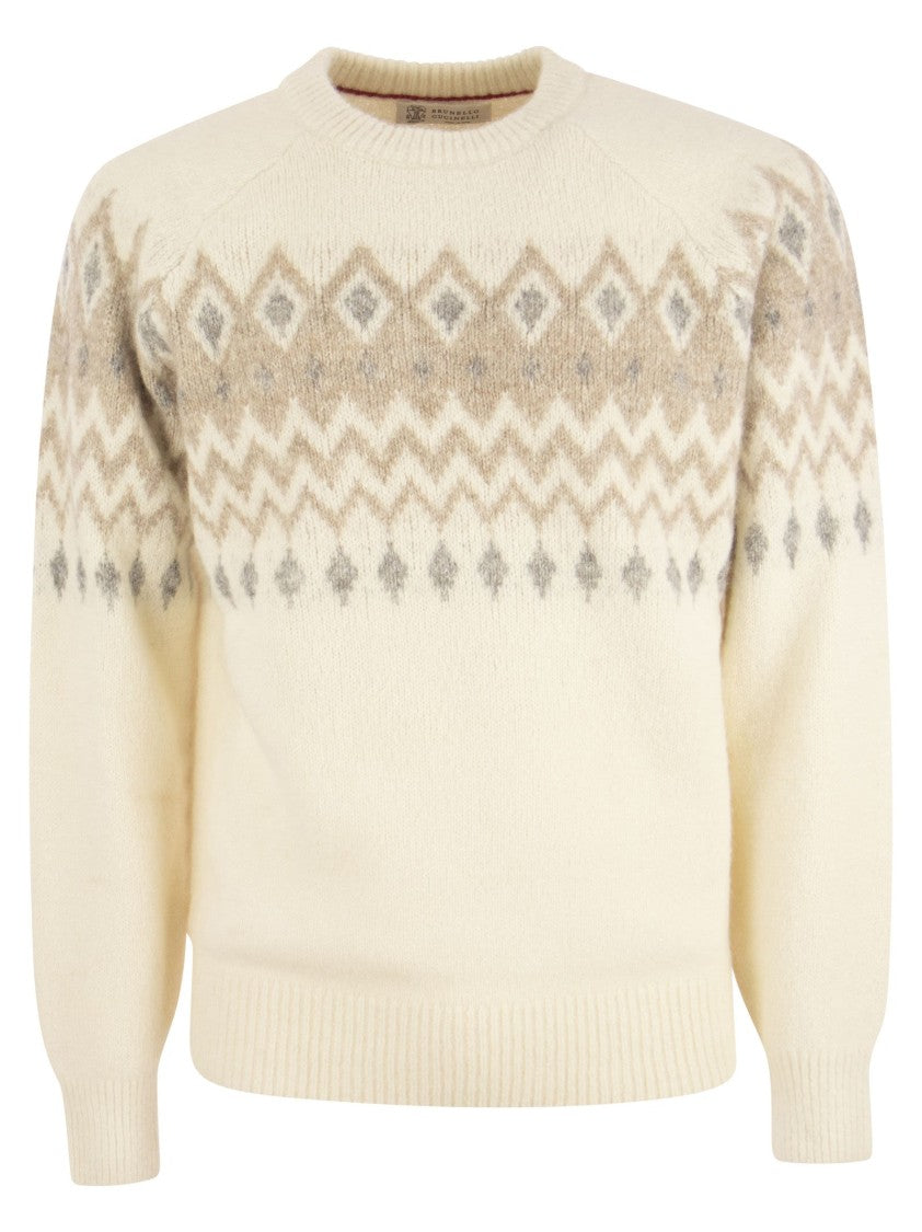 Brunello Cucinelli Icelandic Jacquard Buttoned Sweater In Alpaca, Cotton