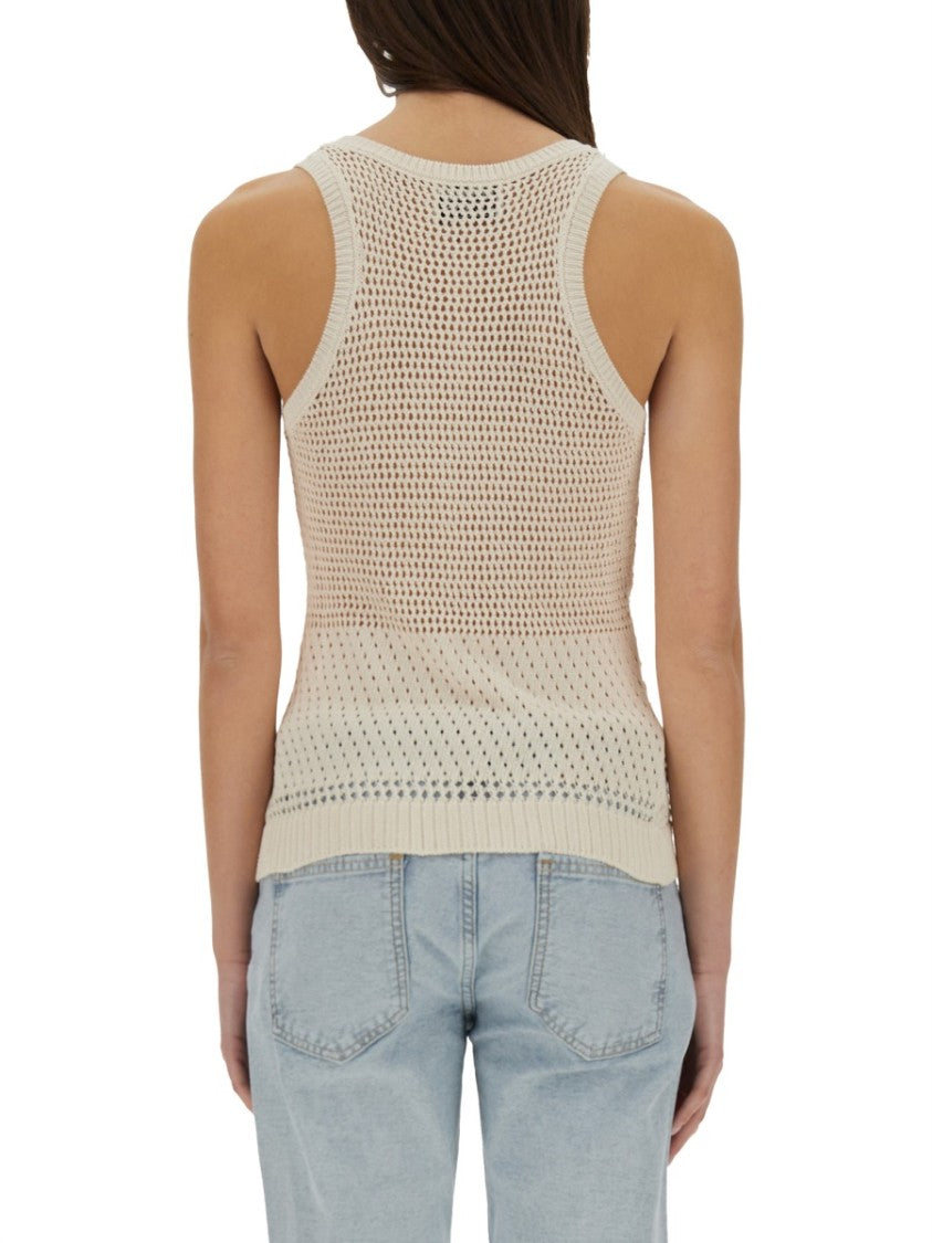 Moschino Slim-Fit Mesh Top With Distinctive Logo Design