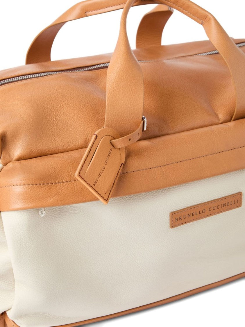 Brunello Cucinelli Two-Tone Duffle Bag With Leather Accents And Spacious Interior