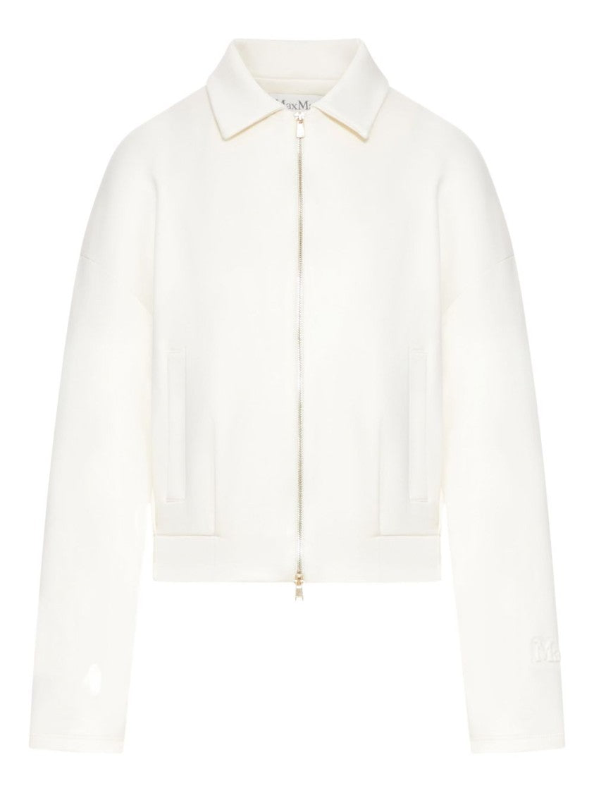 Max Mara Cropped White Sweater With Zipper Closure